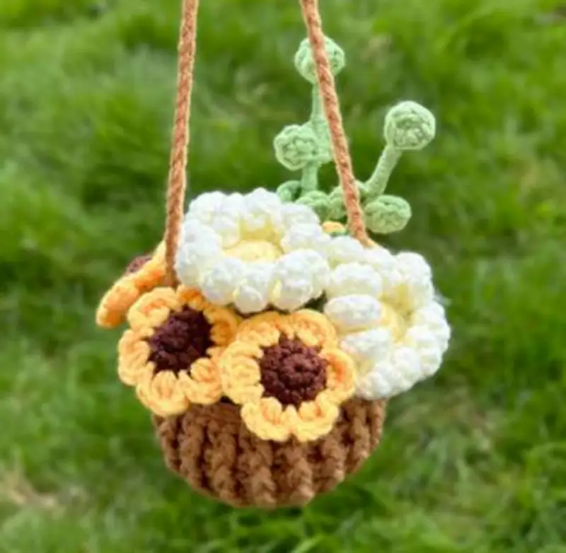 Complimentary Intermediate crochet pattern: Daisy Flowers Car Hanging Crochet Pattern - Simple to follow guide