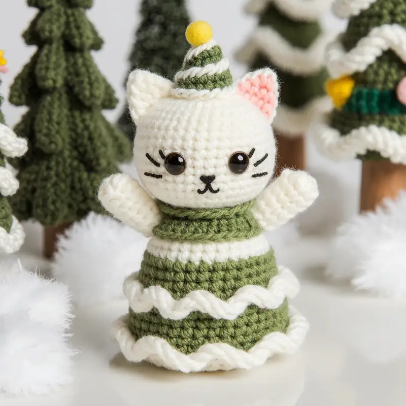 Complimentary Intermediate crochet pattern: Christmas Tree Cat Amigurumi Pattern - Simple to follow guide