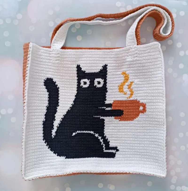 Complimentary Intermediate crochet pattern: Cat with a Cup Crochet Bag Pattern - Simple to follow guide