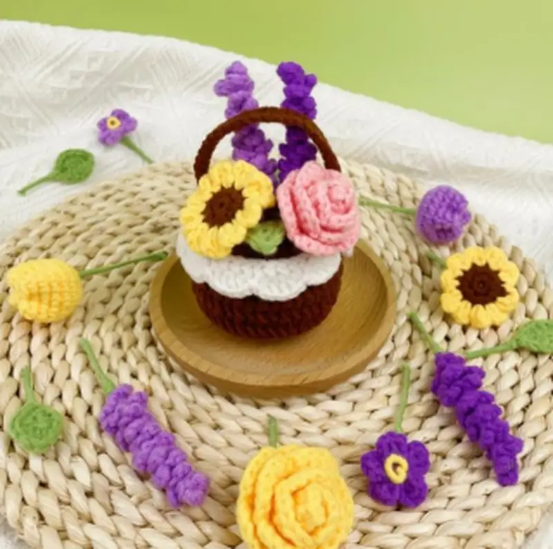 Complimentary Intermediate crochet pattern: Mini Flower Basket & Flowers Pattern - Simple to follow guide