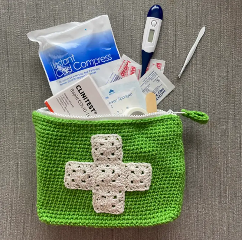 Complimentary Intermediate crochet pattern: First Aid Kit Zippered Pouch Pattern - Simple to follow guide