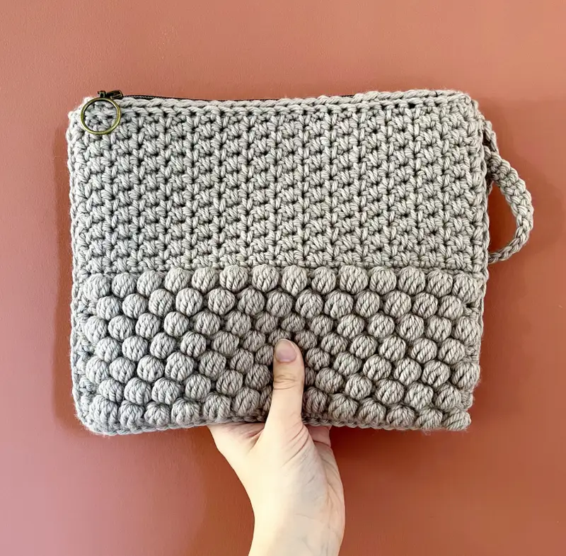 Complimentary Intermediate crochet pattern: Bobble Clutch Bag Crochet Pattern - Simple to follow guide