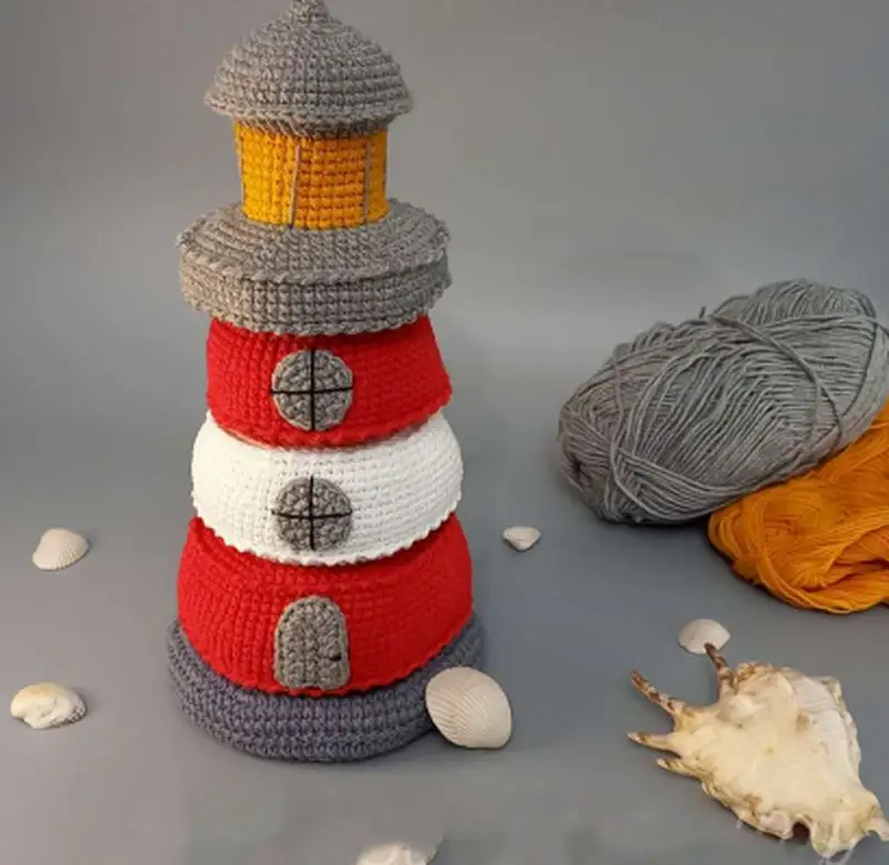 Complimentary Intermediate crochet pattern: Lighthouse Stacking Toy Pattern - Simple to follow guide