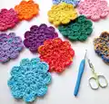 Flower Coasters Crochet Pattern step 3 - details and accessories