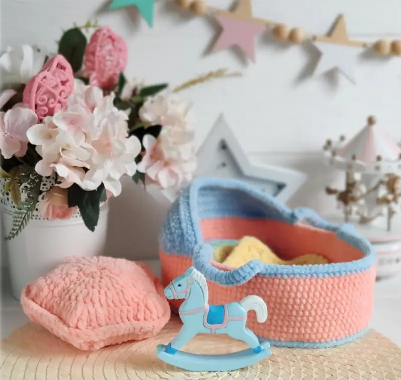 Complimentary Intermediate crochet pattern: Baby Cradle with Accessories Pattern - Simple to follow guide