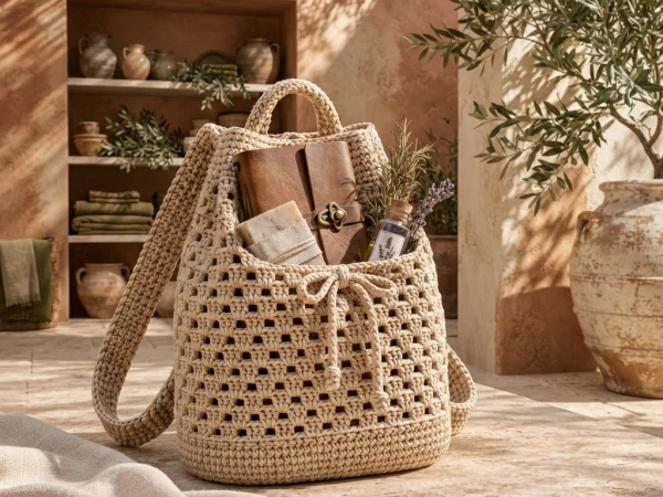 Boho Crochet Drawstring Backpack Pattern