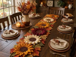 Autumn Sunflower Crochet Table Runner Pattern