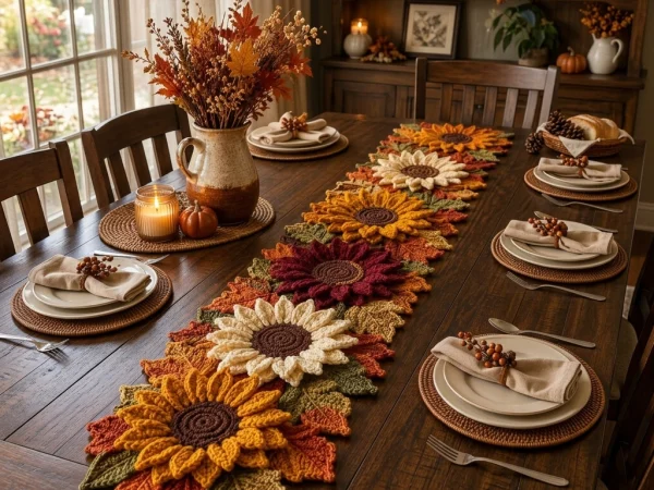 Autumn Sunflower Crochet Table Runner Pattern