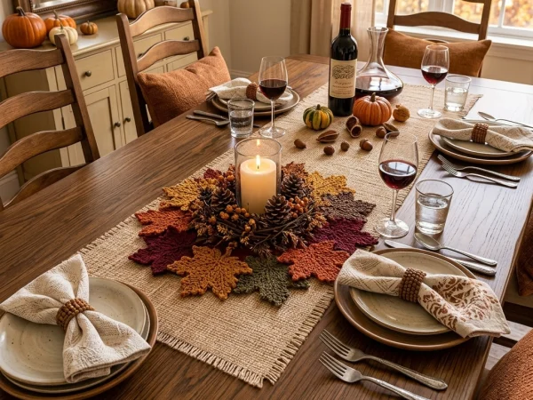 Crochet Autumn Maple Leaf Candle Centerpiece Pattern