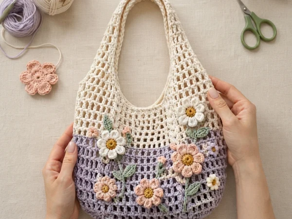 Lavender Floral Crochet Market Bag Pattern