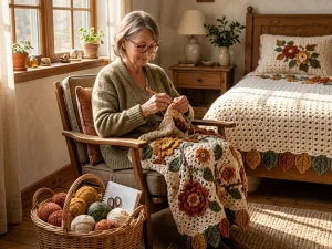 Autumn Floral Crochet Bedspread Pattern – Gorgeous 3D Flower Blanket & Matching Pillows