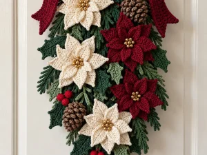 Christmas Crochet Door Swag Pattern – Beautiful Poinsettia Flowers