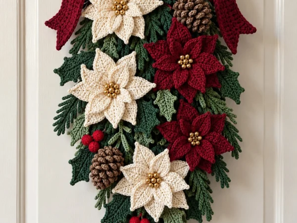 Christmas Crochet Door Swag Pattern – Beautiful Poinsettia Flowers