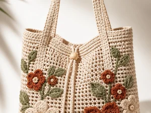Vintage Floral Crochet Tote Bag