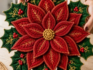 Christmas Poinsettia Crochet Wreath
