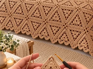 Boho Floral Triangle Crochet Bedspread
