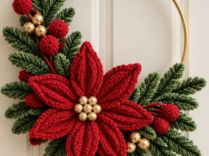 Crochet Christmas Poinsettia Wreath