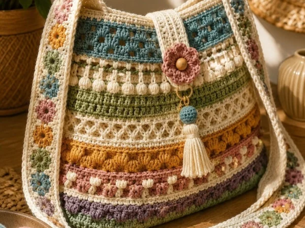 Boho Floral Crochet Shoulder Bag