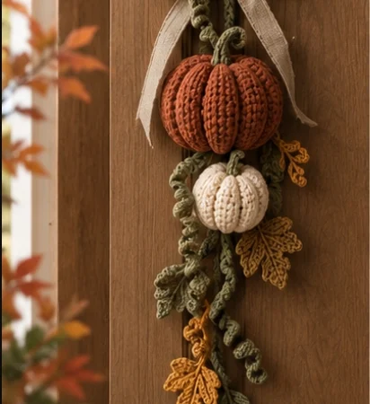 Crochet Fall Pumpkin Door Hanging