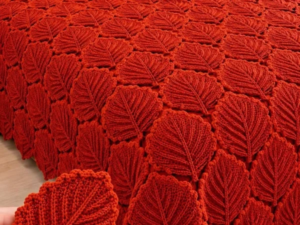 Crochet Red Leaf Blanket