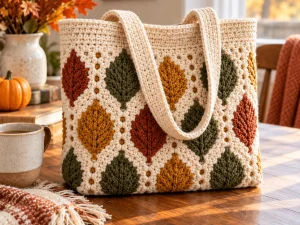 Crochet Autumn Leaf Tote Bag