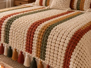 Autumn Striped Crochet Bedspread 