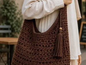 Chocolate Brown Crochet Shoulder Bag