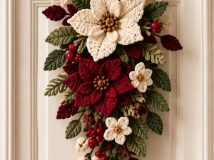 Christmas Poinsettia Crochet Door Swag