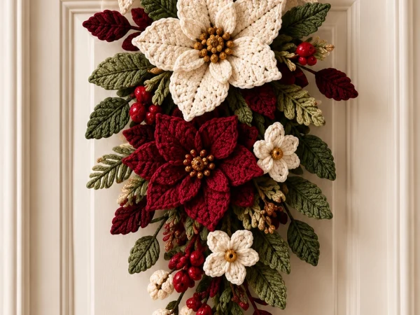 Christmas Poinsettia Crochet Door Swag