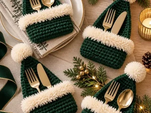 Christmas Crochet Santa Hat Cutlery Holders